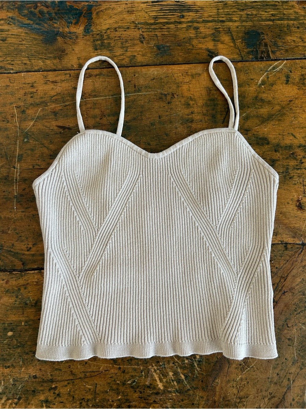 H&M Cream Ribbed Knit Cami with Chevron Detail